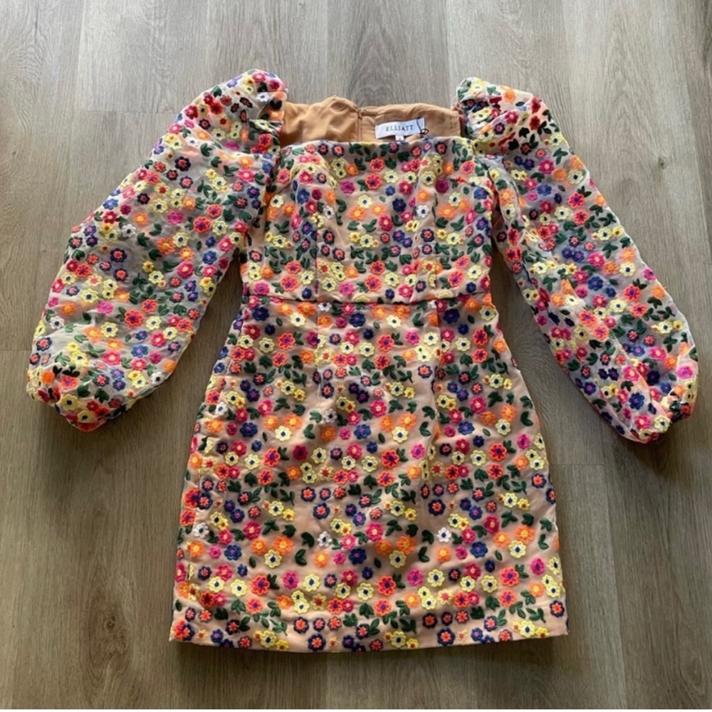 elliatt classical floral embroidered long sleeve mini dress size small new NWT